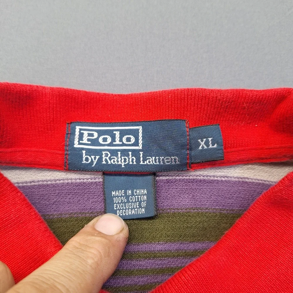 Polo Ralph Lauren Mens XL Multi Color Striped Short Sleeve Cotton Polo Shirt